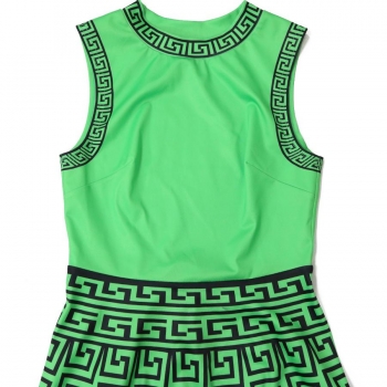 Stylish plus size slight stretch printing sleeveless waist mini dress