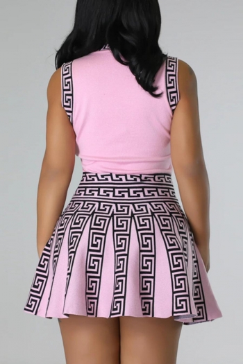 Stylish plus size slight stretch printing sleeveless waist mini dress