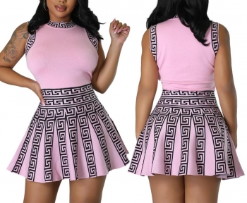 Stylish plus size slight stretch printing sleeveless waist mini dress