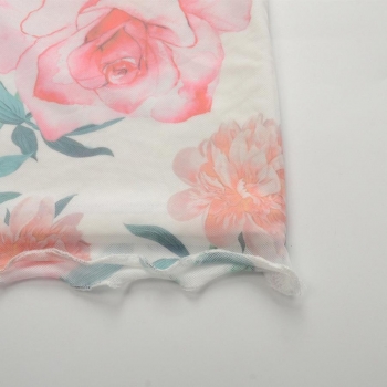 Sexy slight stretch flower batch printing lace trim mini dress