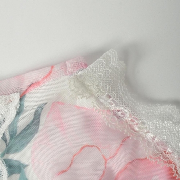 Sexy slight stretch flower batch printing lace trim mini dress