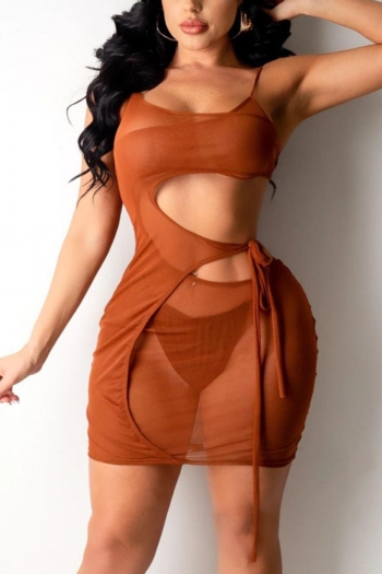 sexy plus size stretch mesh see through hollow bodycon mini dress(no panties)