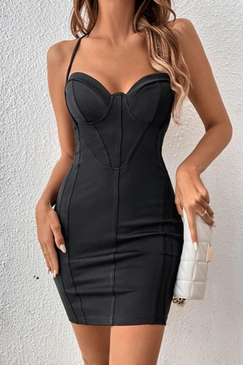 sexy solid color stretch halter-neck backless zip-up slim mini dress