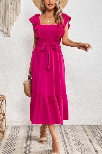 sexy non-stretch solid color with belt backless midi dress