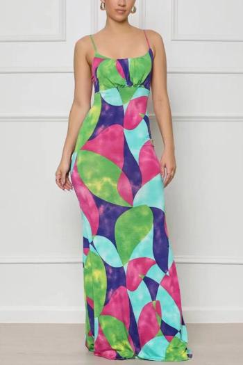 stylish plus size geometric printing slight stretch sling maxi dress