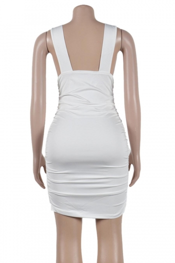 Sexy solid color stretch shirring deep-v sling backless slim mini dress