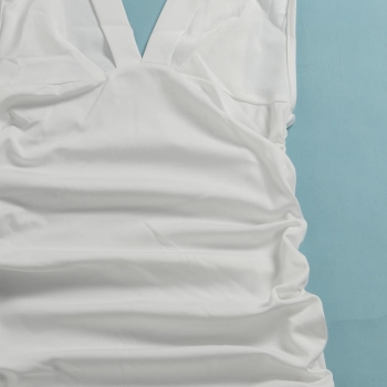 Sexy solid color stretch shirring deep-v sling backless slim mini dress