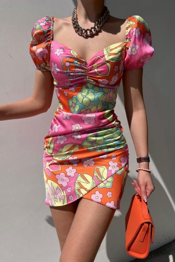 sexy non-stretch flower batch printing mini dress