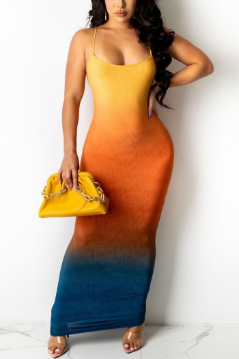 sexy slight stretch gradient color slim sling maxi dress