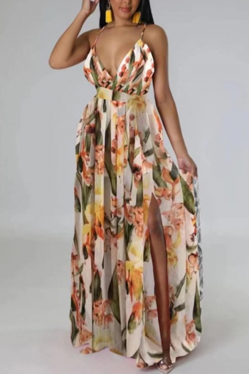 sexy plus size non-stretch floral printing cross sling with belt maxi dress #1