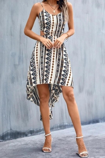 sexy non-stretch geometric printing cutout irregular midi dress