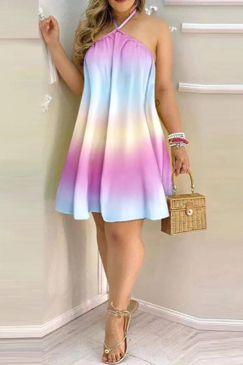 sexy plus size slight stretch gradient color halter-neck mini dress