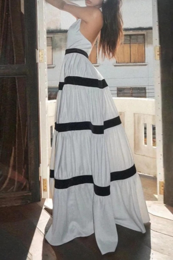 sexy non-stretch halter neck backless striped maxi dress