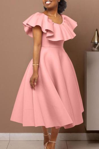 casual plus size slight stretch solid color crew neck midi dress