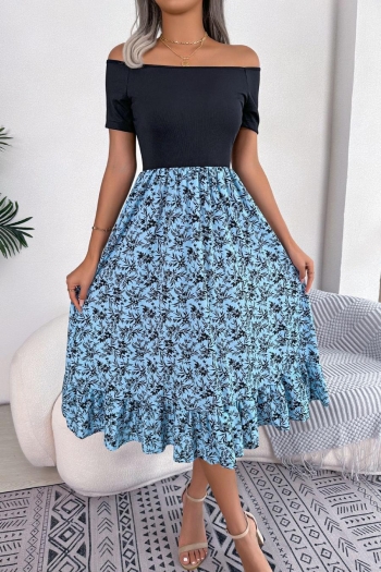 stylish slight stretch floral batch printing off-the-shoulder midi dress