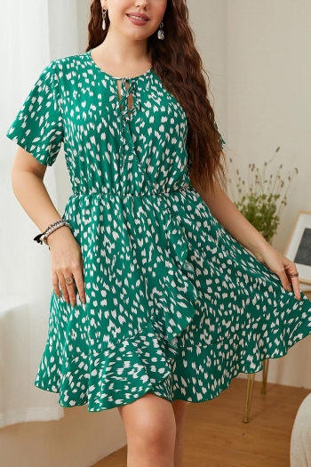 casual plus size non-stretch batch printing loose short sleeve mini dress