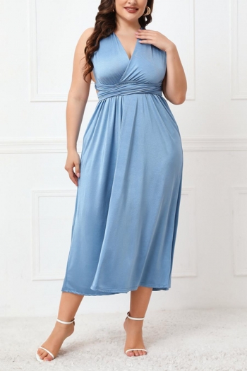 sexy plus size slight stretch solid color multiple lacing methods midi dress