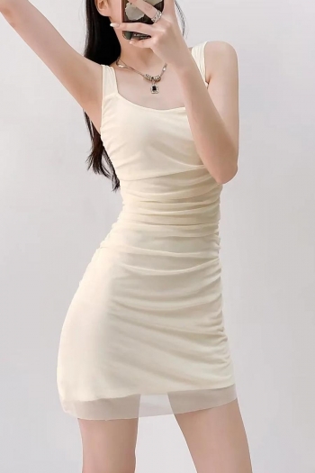 sexy slight stretch shirring slim double-layer mesh mini dress size run small
