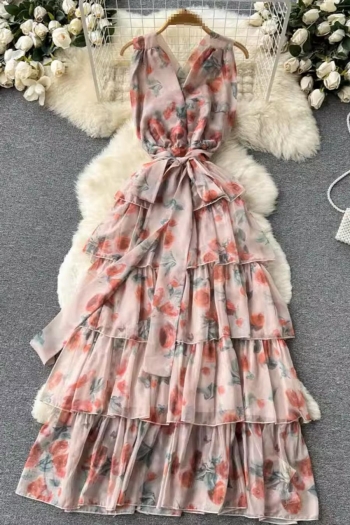 sexy slight stretch flower batch printing v-neck zip-up maxi dress