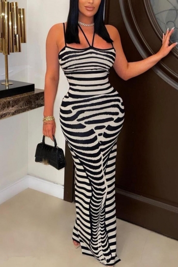stylish zebra printing stretch sling backless slim maxi dress