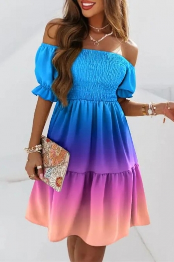 stylish plus size non-stretch gradient off-the-shoulder mini dress