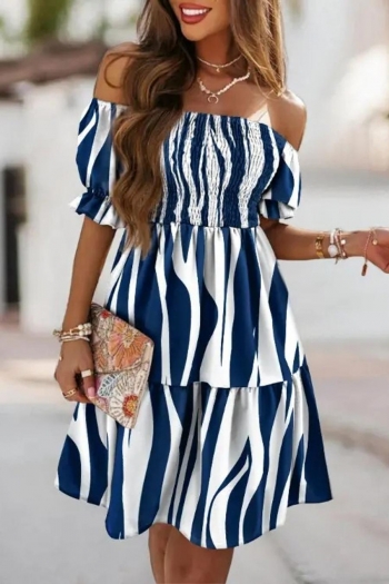 stylish plus size non-stretch stripe printing short sleeve mini dress