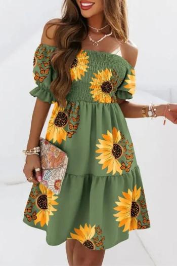 stylish plus size non-stretch sunflower printing short sleeve mini dress