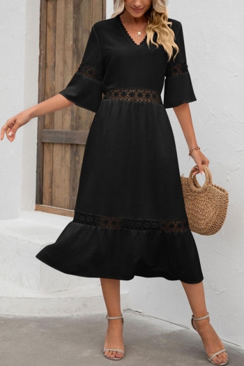 Casual plus size non-stretch cutout v-neck midi dress