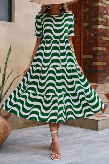 casual non-stretch wavy line printing loose midi dress