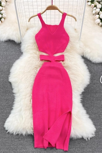 sexy 7 colors knitted stretch cutout sling slit slim midi dress