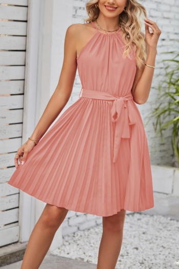 casual plus-size non-stretch pleated with belt mini dress