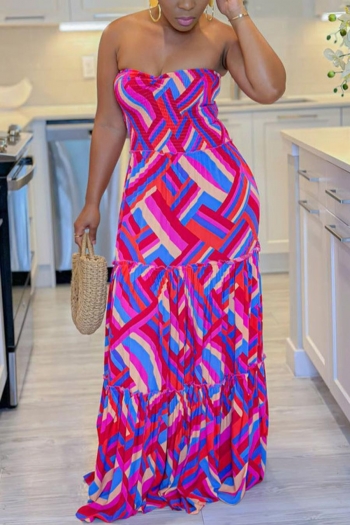 stylish stretch geometric printing tube design maxi dress #1