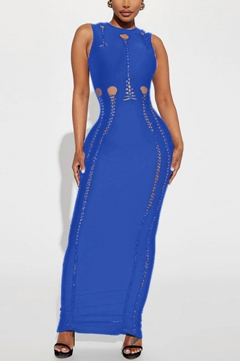 sexy plus size slight stretch solid color slim hollow sleeveless maxi dress