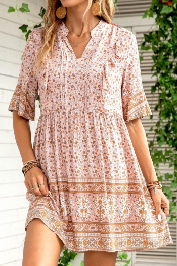 casual plus size floral batch printing non-stretch loose mini dress