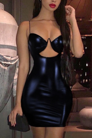 sexy slight stretch solid color underwire hollow sling bodycon mini dress