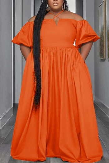 casual plus size non-stretch solid color sling zip-up loose maxi dress