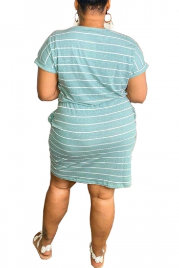 Casual l-4xl plus size stripe printing slight stretch pocket loose mini dress
