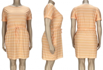 Casual l-4xl plus size stripe printing slight stretch pocket loose mini dress