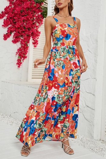 bohemian non-stretch floral batch printing backless sling maxi dress