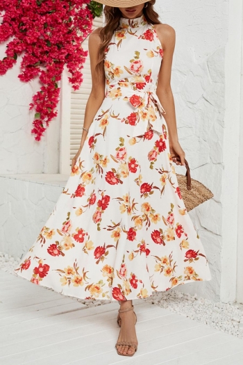 bohemian non-stretch floral batch printing sleeveless maxi dress with belt