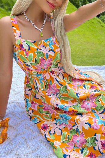 sexy non-stretch flower batch printing loose mini dress
