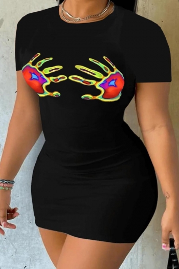 sexy plus size slight stretch 4 colors palm fixed printing bodycon mini dress
