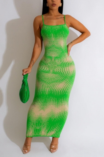 sexy plus size slight stretch adjustable straps printed slim maxi dress