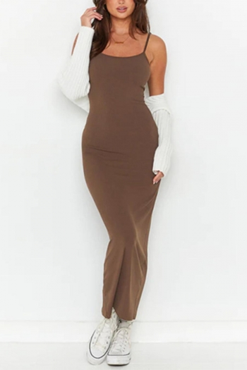 sexy slight stretch simple solid color sling slim maxi dress