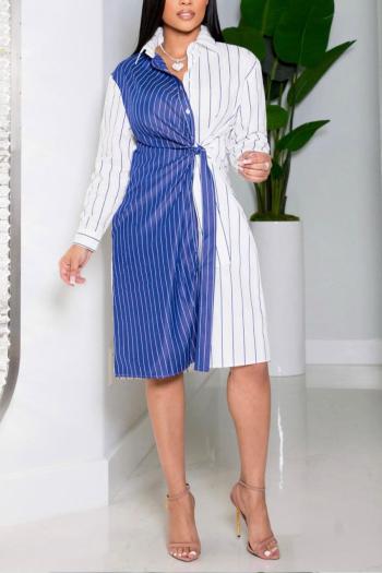 casual plus size non-stretch button striped contrast color loose midi dress