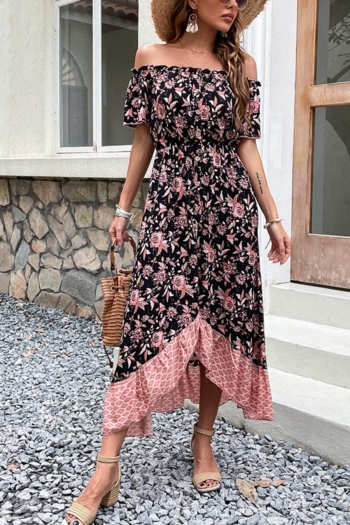 casual non-stretch button flower slit off the shoulder midi dress