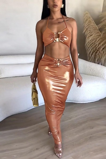 sexy slight stretch holographic metallic ring linked hollow bodycon maxi dress