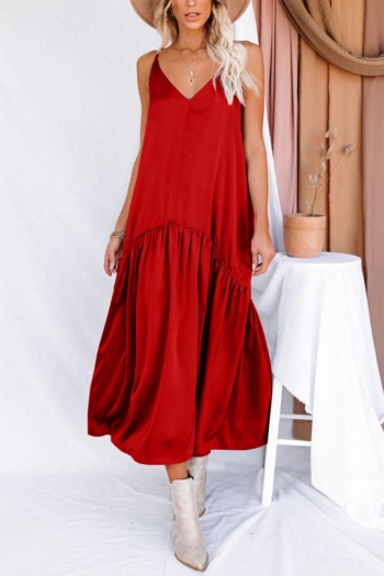 stylish plus size solid color satin non-stretch sling backless maxi dress
