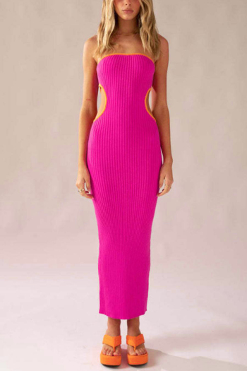 sexy slight stretch knitted 3 colors tube design hollow bodycon maxi dress