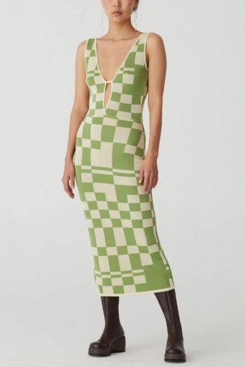 sexy slight stretch lattice knitted 3 colors v-neck hollow backless midi dress